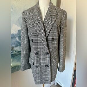Pendleton Black Pink and White Plaid Blazer 100% Wool Double Breast Lined